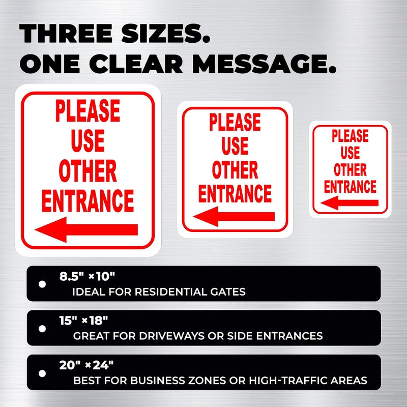 Work House Signs Please Use Other Entrance Left Arrow Aluminum Composite Outdoor Sign 8.5" x 10" â€“ Durable Vinyl, Aluminum, and Plastic Construction â€“ Durable, Easy Installation - Image 3